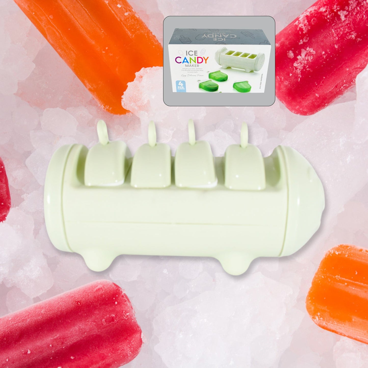 Cartoon Ice Candy Mold – 4-Cup Multicolor Set (1 Pc)
