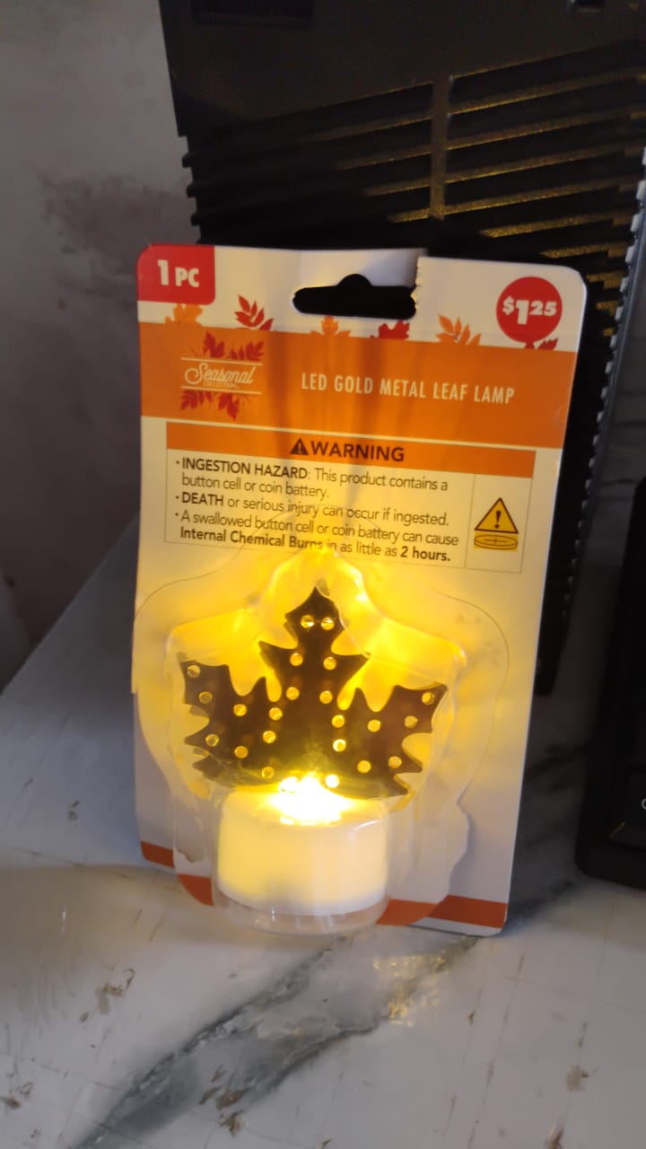 Christmas Decorative LED Gold Metal Leaf Diya Lamp, Diwali (1 Pc)