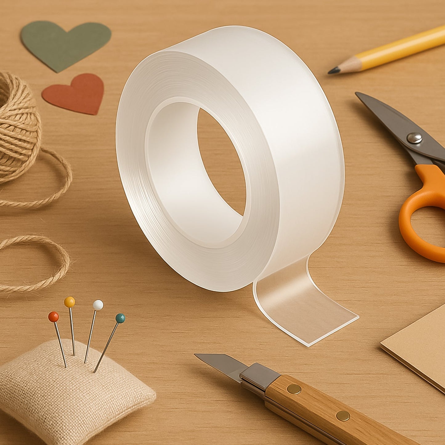 Sticky Double Sided Tape Washable Adhesive Tape Reusable (Thin / 6.5×3 Cm / 1 Pc)