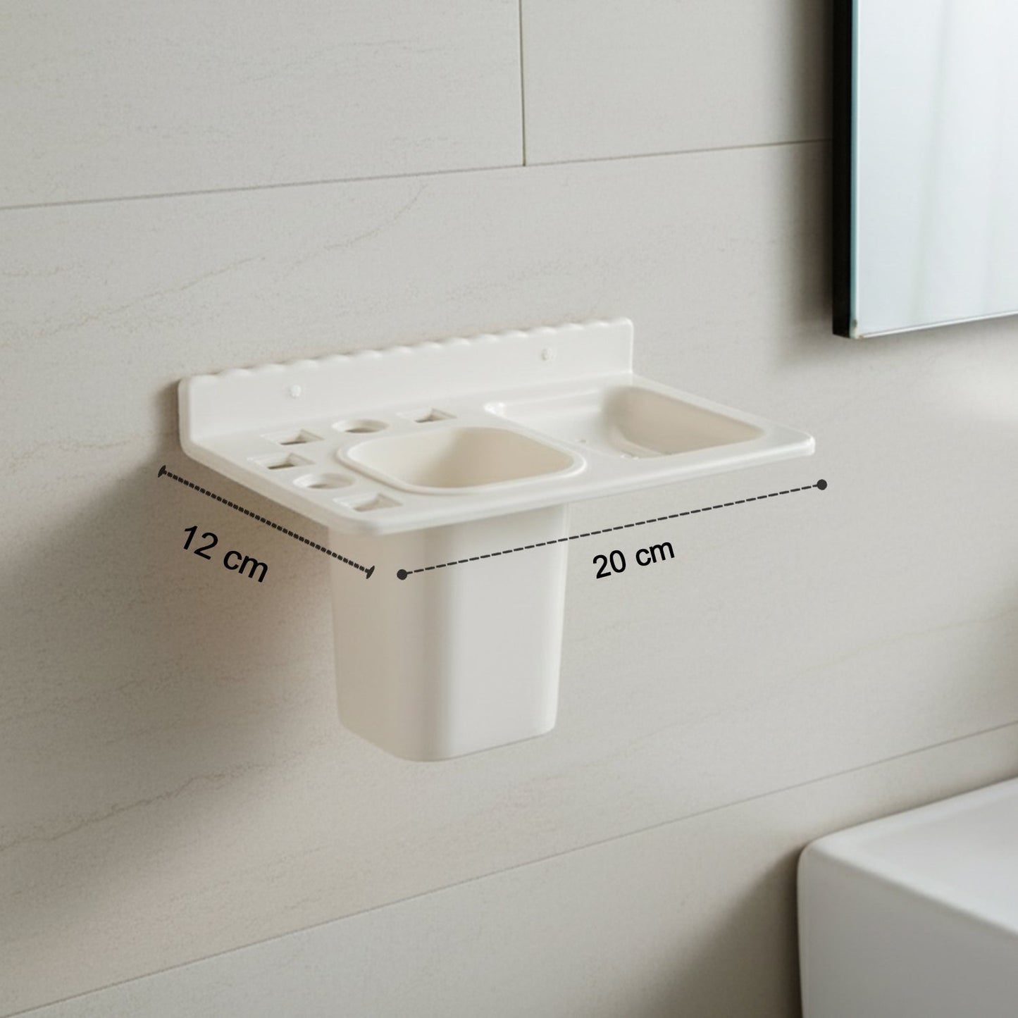 3in1 Wall Mounted Multi-Compartment Toothbrush & Soap Holder with Cup (1 Pc)