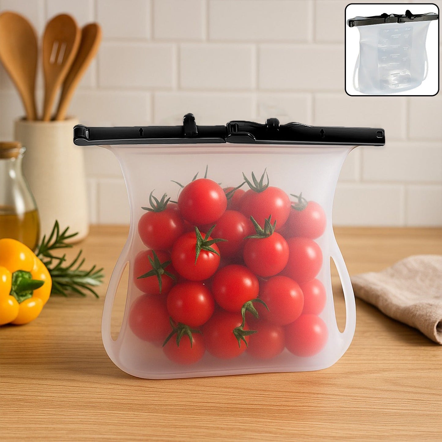 Reusable Silicone Food Storage Bag Leakproof Flat Bottom Freezer 1 Pc